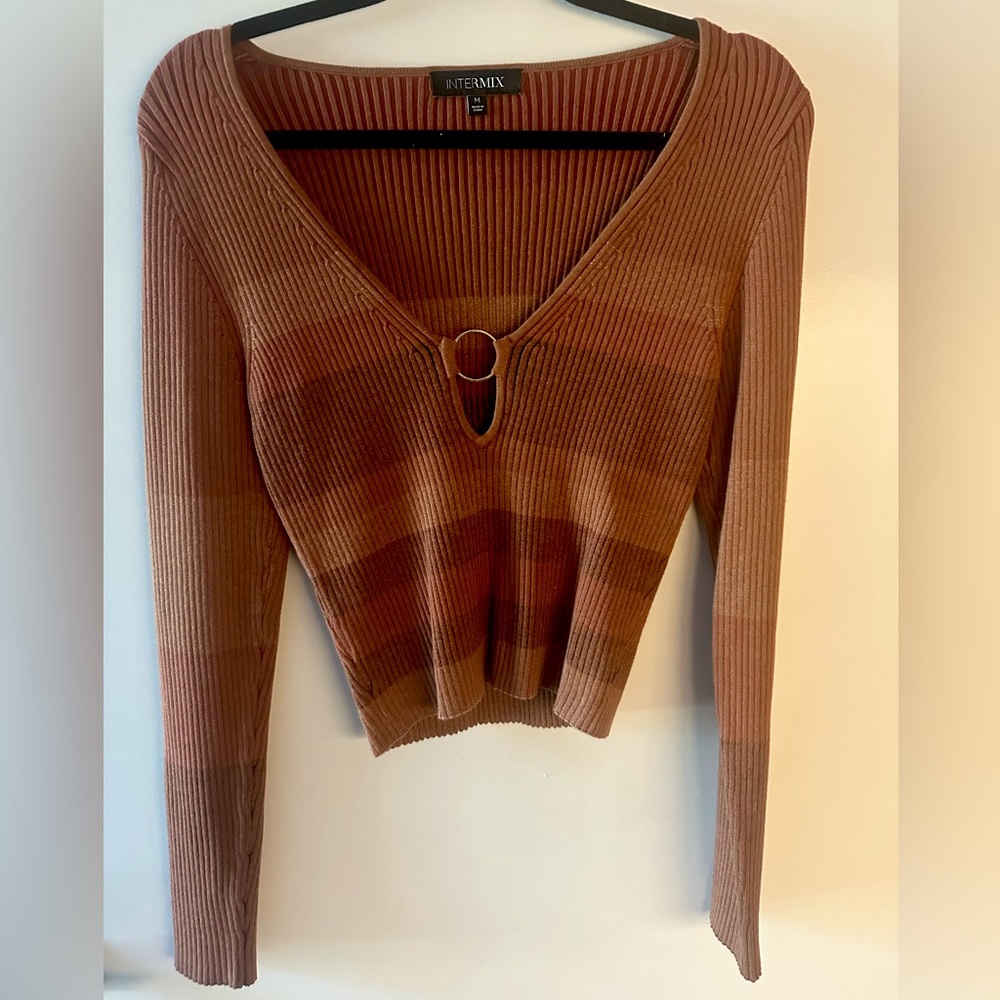 Intermix striped sweater with gold hardware